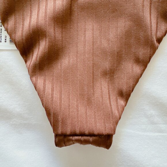 Skinny Dip Suntan Ribbed Bikini Set Large women’s NWT brown scoop bathing suit - Picture 14 of 16